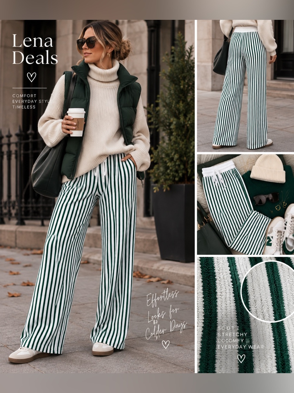 Zenana Striped Wide-Leg Pants Women’s - Kelly Green Mix Sizes